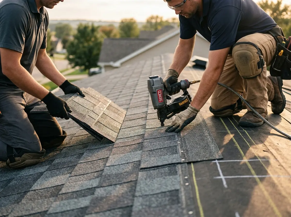 Professional roofer working on a residential roof in La Crescenta-Montrose